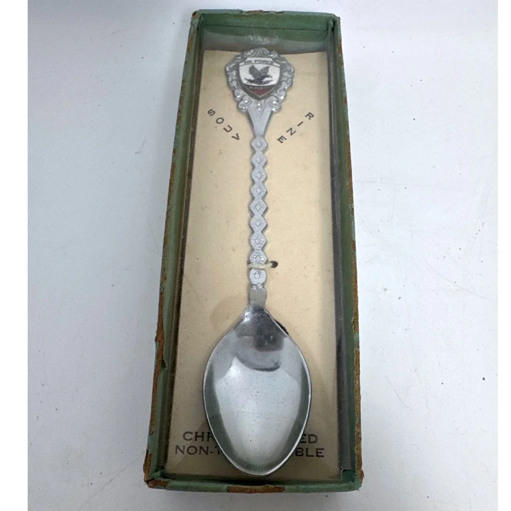 Air Force Academy Souvenir Spoon Unisex OS Silver Good‎ Vintage Enamel Crest Box
